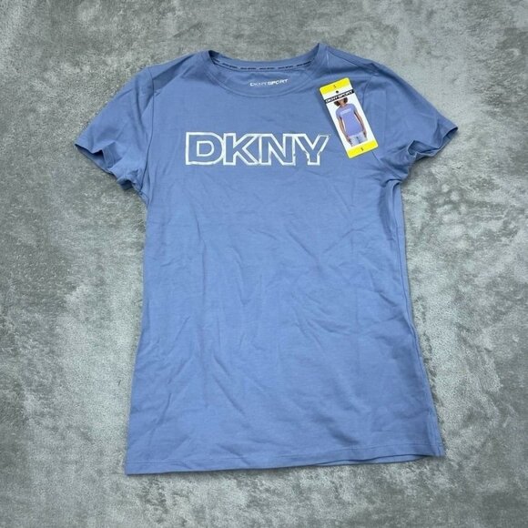 DKNY Sport Womens Blue Graphic Logo T-Shirt Size Small d0042 - Picture 1 of 7